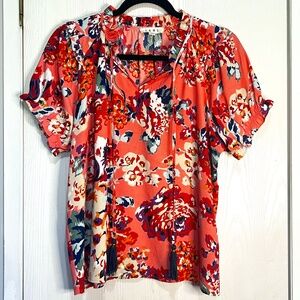 THML: Medium: Flower Print Short Sleeve Blouse